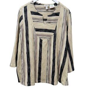 LOGO Lori Goldstein Beach to Street Striped Pullover Plus Size 1X Woven Womens T